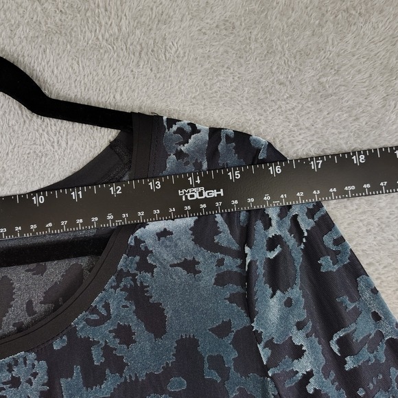 Simply Vera Vera Wang Womens L Top Velvet Burnout Teal Sheer‎ Shirt Mesh Hem - Picture 4 of 9